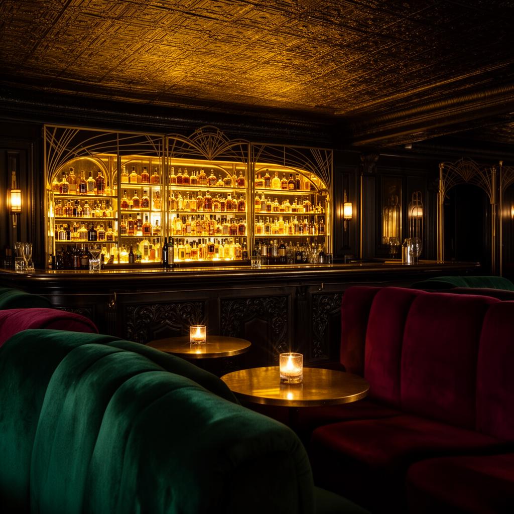 The Hitchcock Tavern — speakeasy bar with brass and velvet