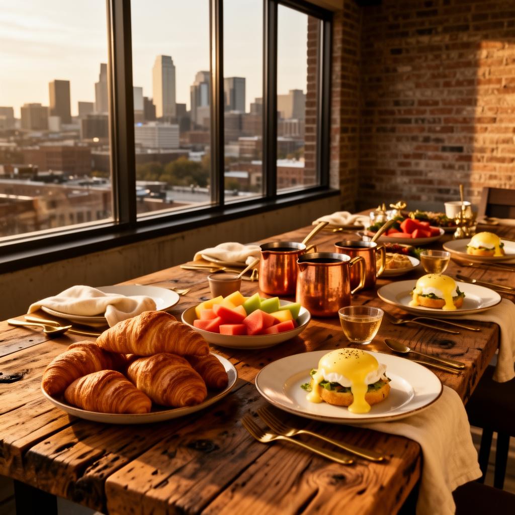 Penthouse breakfast spread by Yhangry overlooking Nashville