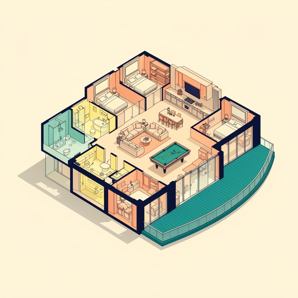 Isometric 3D cutaway render of The Skyline Suite